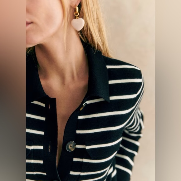 Sezane Betty Cardigan in Black & White - Picture 3 of 7